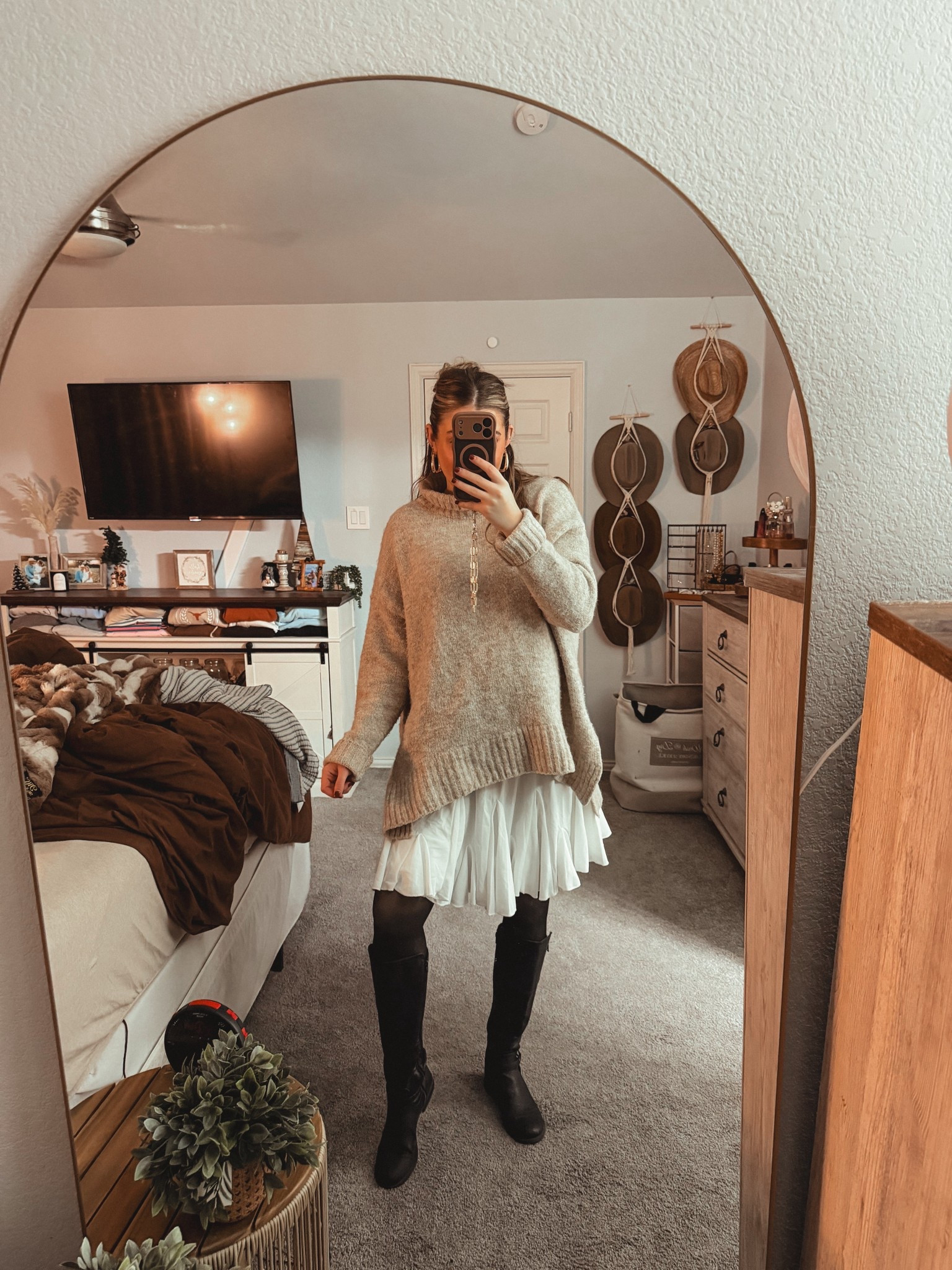 Winter work outfit. Maternity ootd. Fleece lined. Sweater and skirt  

#LTKWorkwear #LTKootd #LTKBump