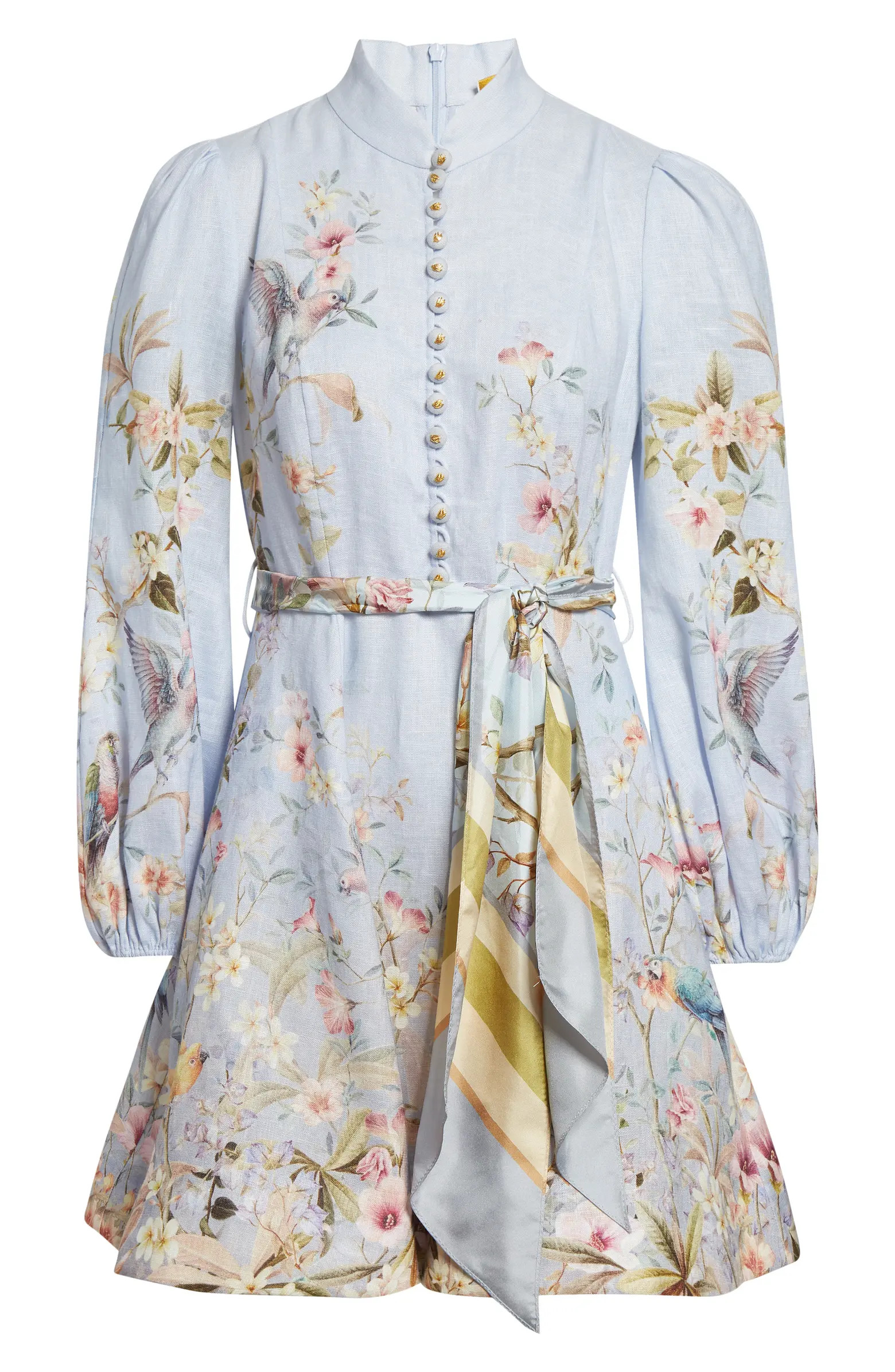 Rebellion Long Sleeve Linen Belted Minidress | Nordstrom