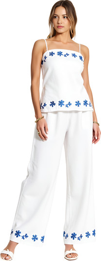 Embroidered Camisole and Wide-Leg Pant Set with Floral Hem | Nordstrom