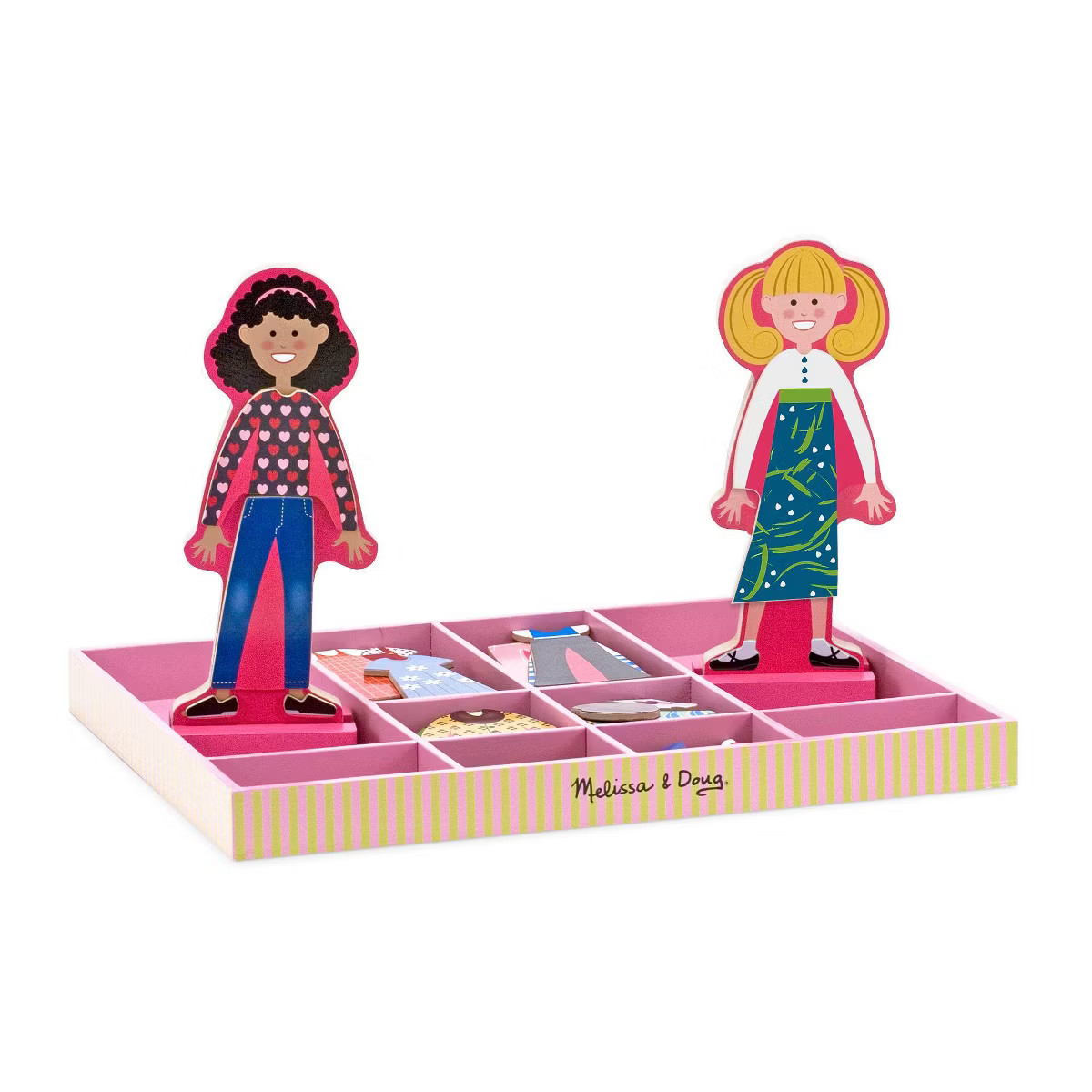 Melissa & Doug Abby and Emma Deluxe Magnetic Wooden Dress-Up Dolls Play Set (55+pc) | Target