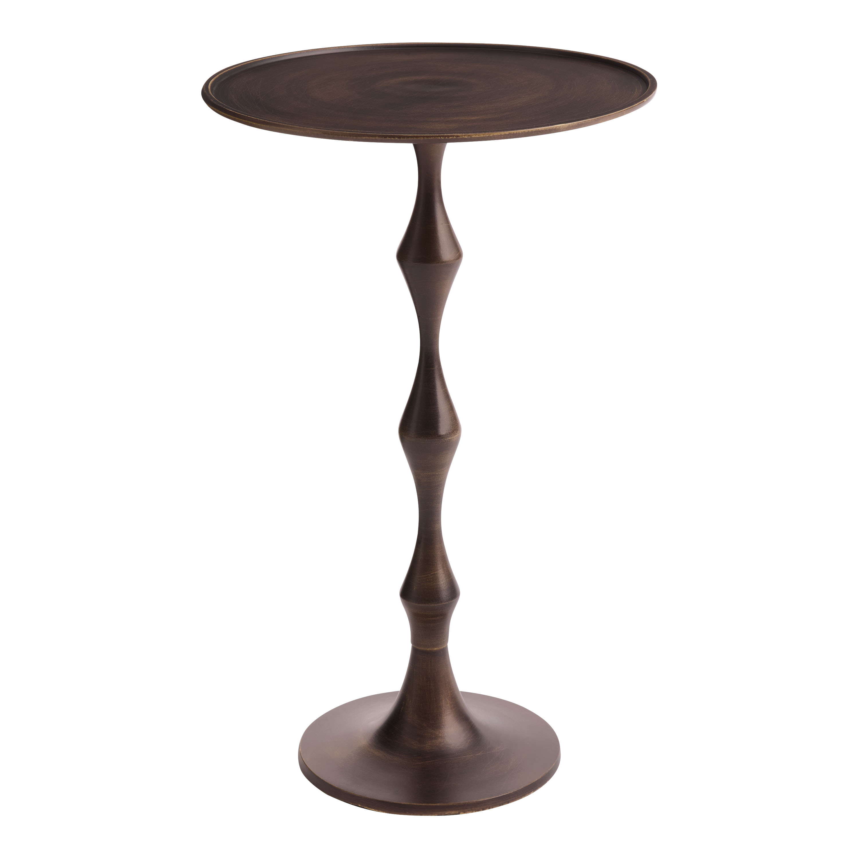 Moritz Round Rubbed Bronze Bobbin Pedestal Side Table | World Market