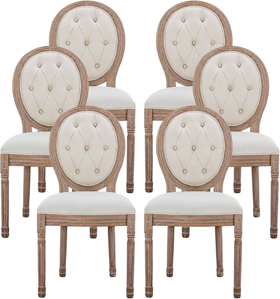 Nrizc French Country Dining Chairs Set of 6, Farmhouse Dining Chairs with Round Button Back, Soli... | Amazon (US)