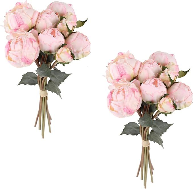 ICBOX Pink Peonies Artificial Flowers 2 Bouquets Vintage Peonies 18pcs Pink Peonies with Single L... | Amazon (US)