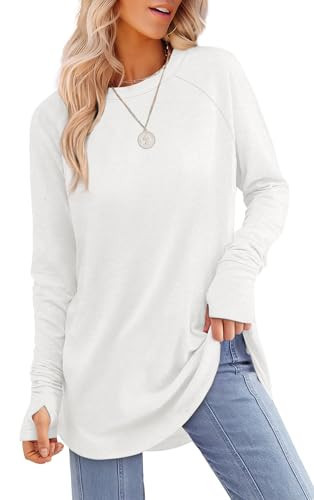 XIEERDUO Long Sleeve Shirts for Women Loose Fit White Tunic Tops for Women Dressy White Top School Outfits for Teachers M | Amazon (US)