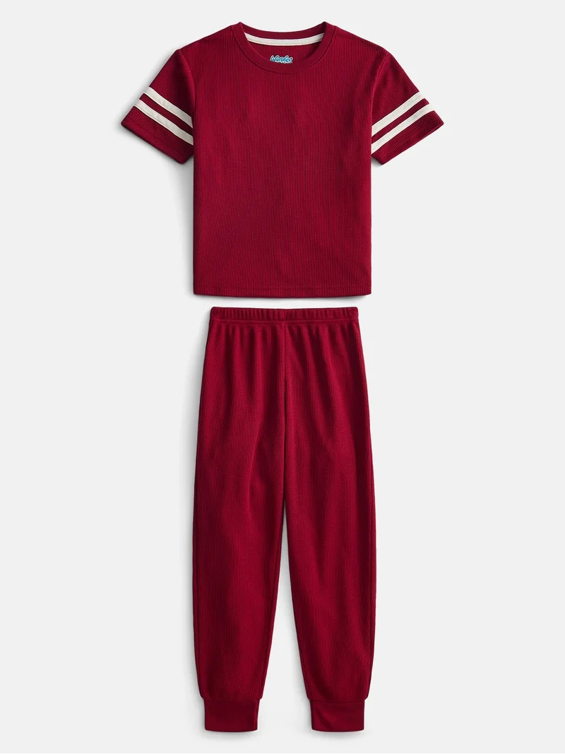 Wonder Nation Boys Waffle Knit Short Sleeve Top and Pants Pajama Set, 2 Piece, Sizes 4-18 | Walmart (US)
