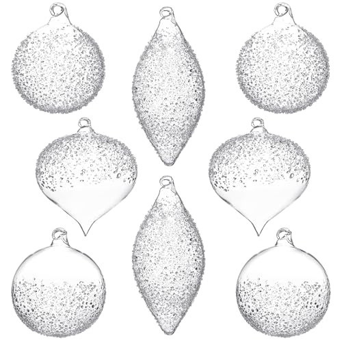 KI Store Clear Sugared Glass Christmas Tree Ornaments Set of 8 Glass Christmas Balls for Christmas Tree Decor Decorative Hanging Ornaments | Amazon (US)