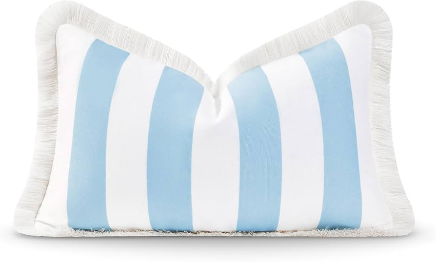 Hofdeco Premium Coastal Hampton Style Patio Indoor Outdoor Lumbar Pillow Cover Only, 12"x20" Wate... | Amazon (US)
