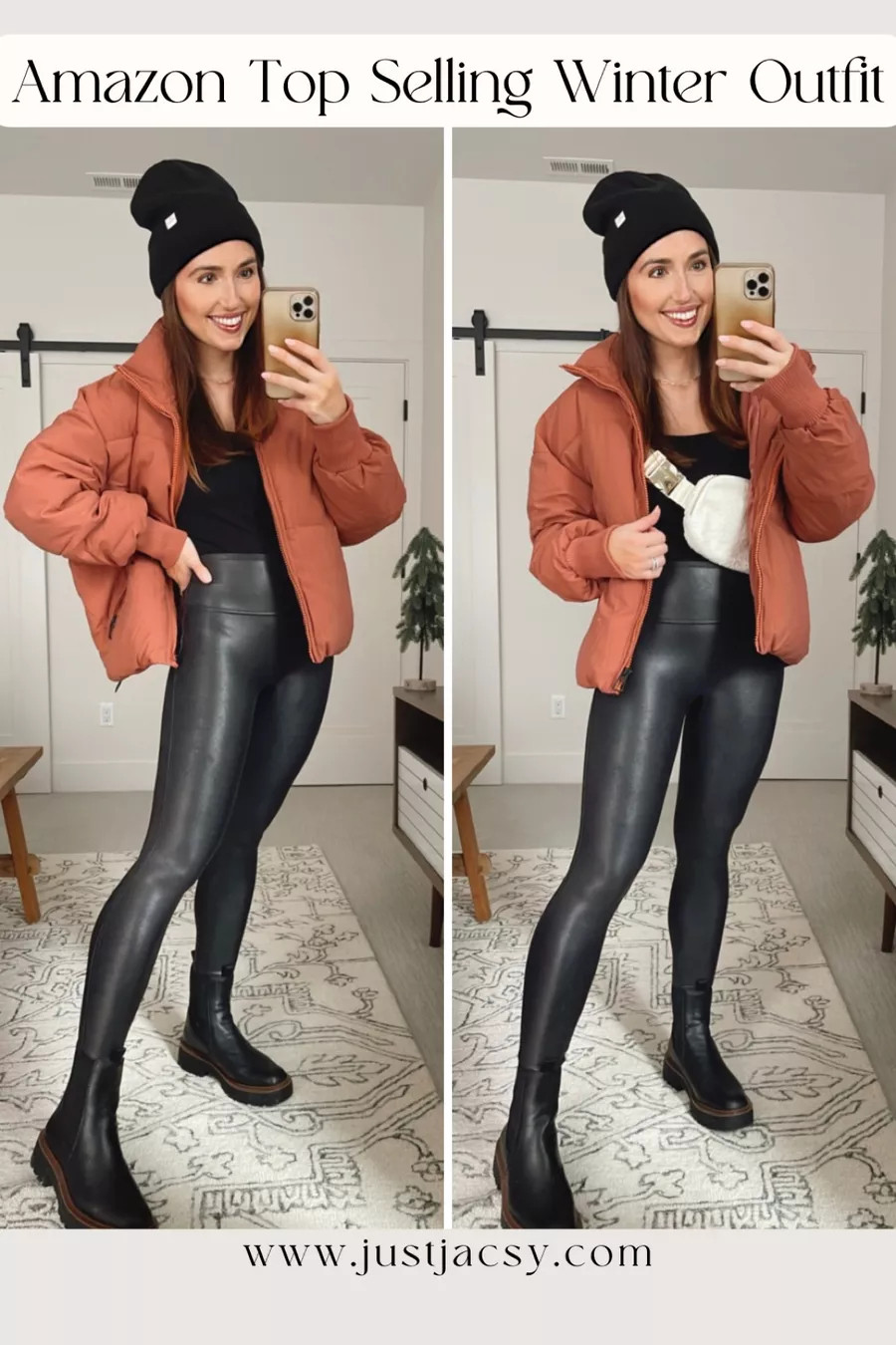 Winter outfit all from Amazon! Faux leather leggings, puffer jacket, Chelsea boots, satin lined beanie

 

 #LTKHoliday #LTKdayinmylife #LTKootd