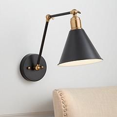 Wray Black and Antique Brass Adjustable Hardwire Wall Lamp by 360 Lighting | Lamps Plus
