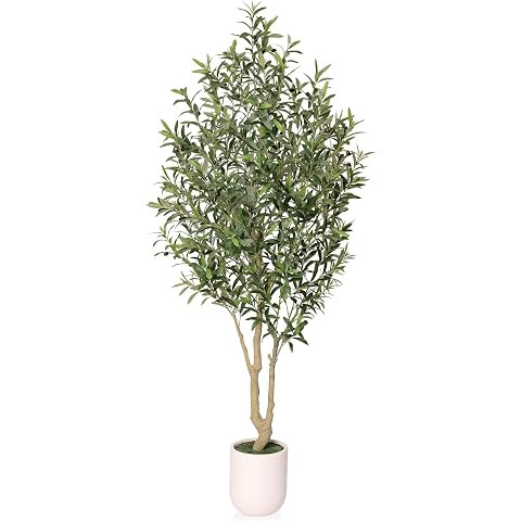 Olive Trees Artificial Indoor, 6FT Tall Faux Olive Tree with White Tall Planter, Artificial Plant... | Amazon (US)