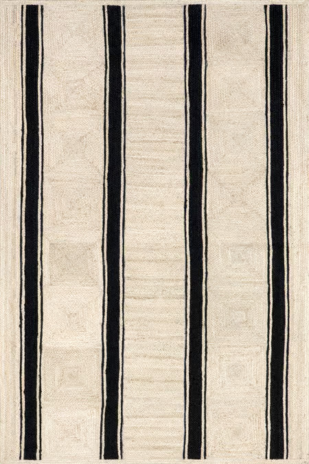 Ivory Hedgerow Striped Jute 10' x 14' Area Rug | Rugs USA