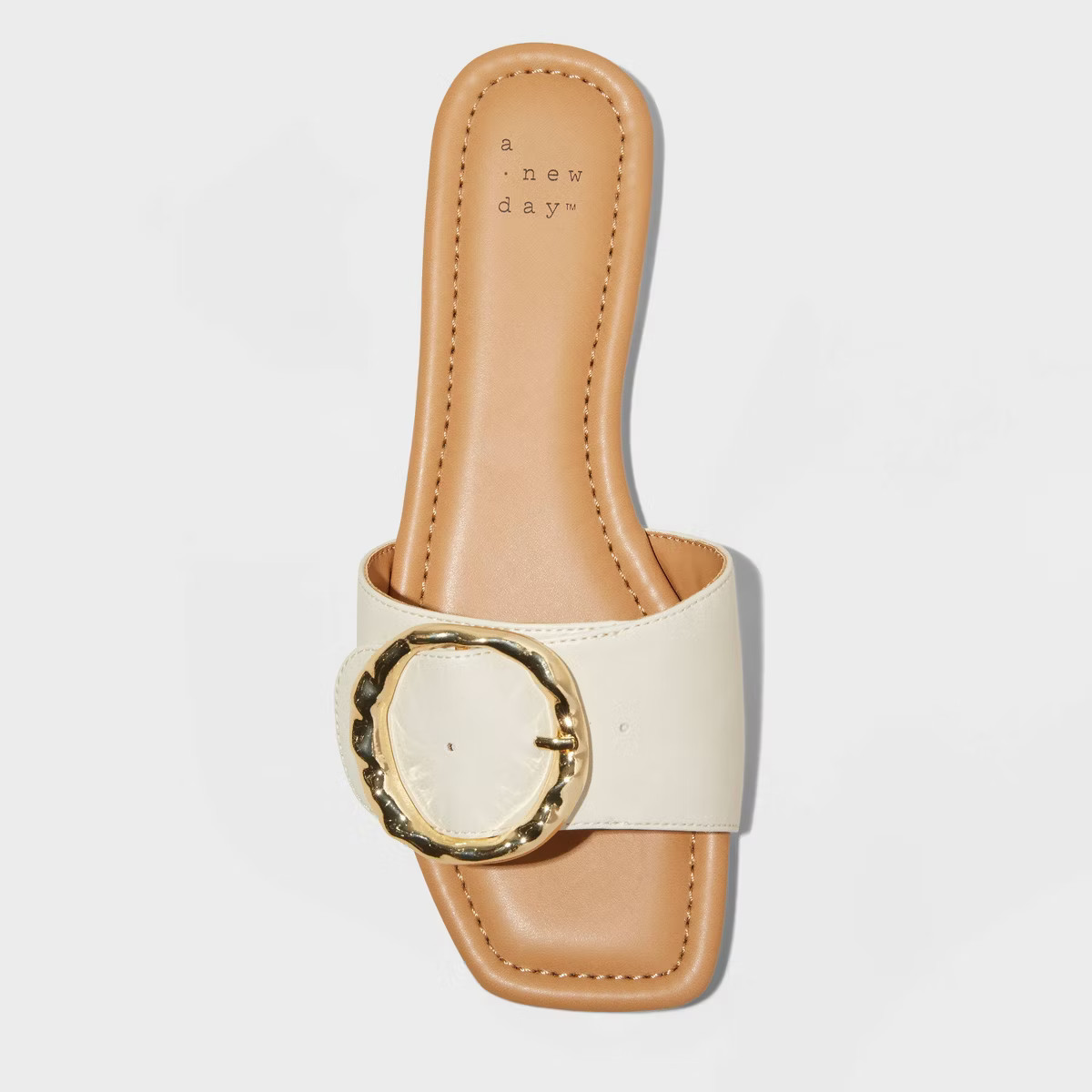 Women's Bennie Buckle Slide Sandals with Memory Foam Insole - A New Day™ Cream | Target