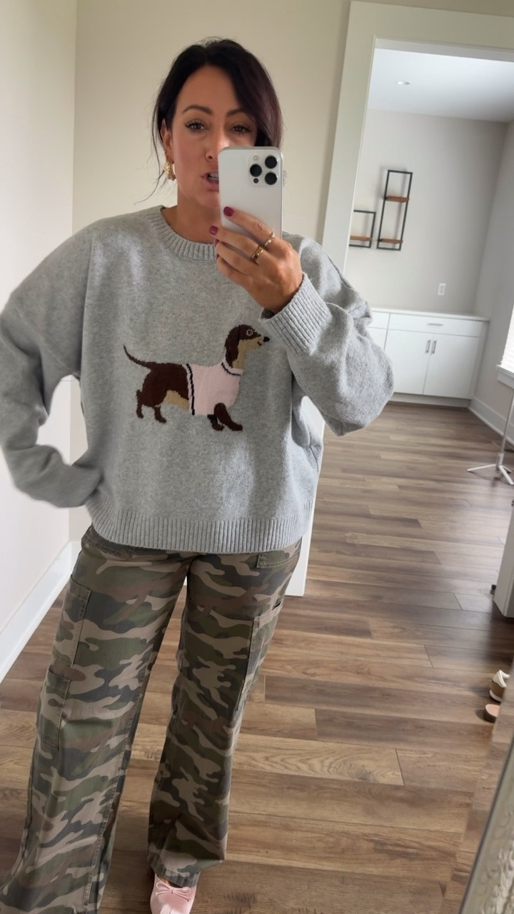 New fall finds @Walmart  Had to get these cute puppy sweater. Incredibly soft, wearing size large! Love these camo pants too!

#LTKootd #LTKSeasonal #LTKdayinmylife