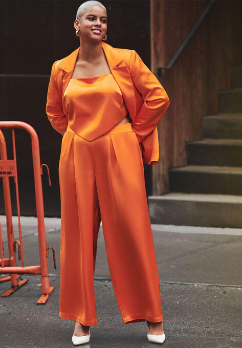 Pleated Wide Leg Satin Trouser | Eloquii