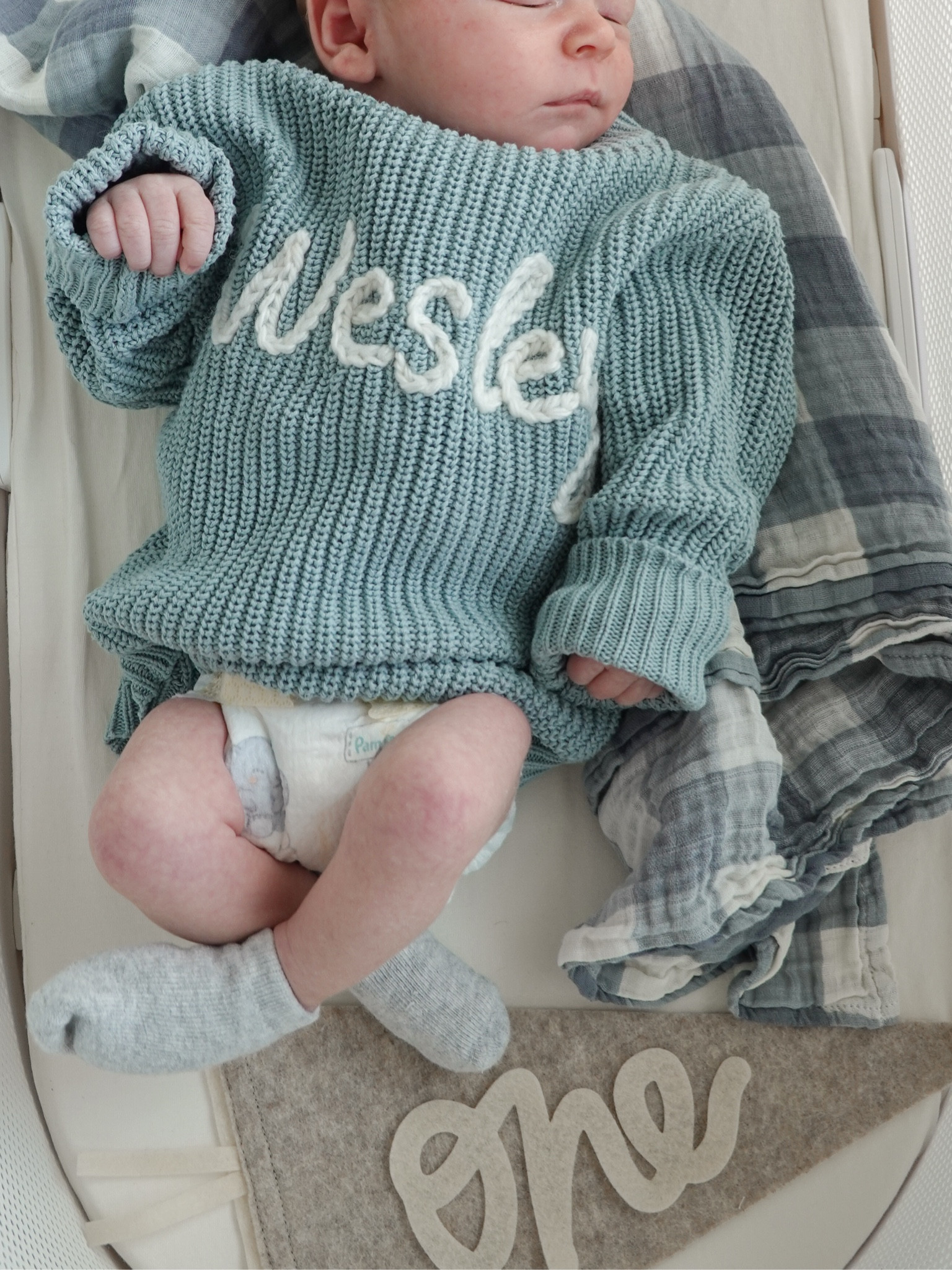 Small business baby favorite! The cutest embroidered sweater and milestone month baby flag! This gingham blanket is also precious!

Etsy, nursery, mom, baby, newborn, decor 
