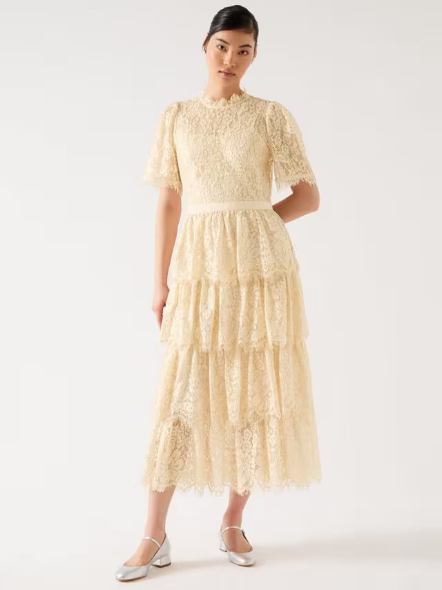 L.K.Bennett Cecily Lace Tiered Dress, Champagne | John Lewis (UK)