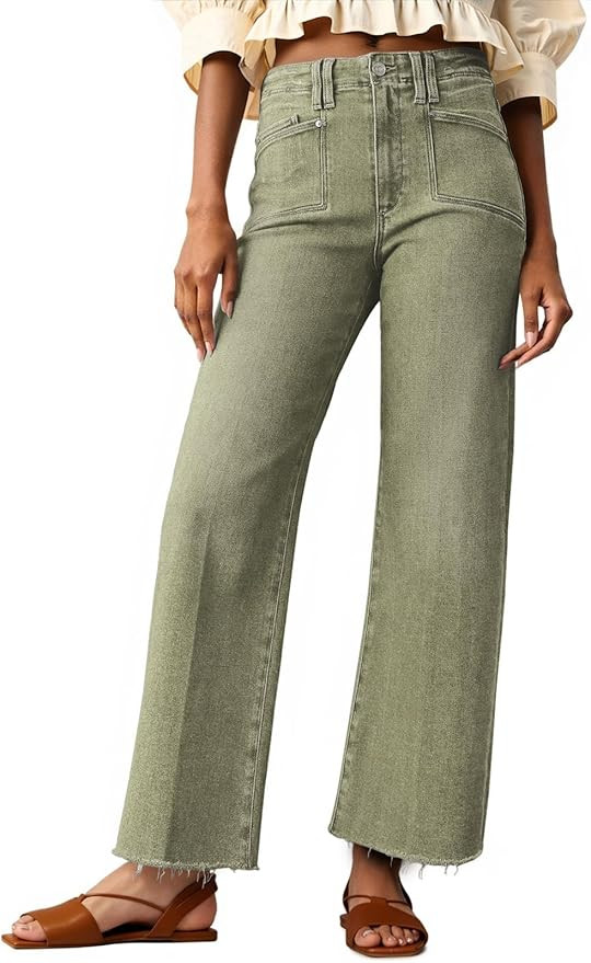 Cicy Bell Womens High Waisted Cropped Jeans Straight Leg Raw Hem Denim Pant | Trendy, Stretchy, C... | Amazon (US)