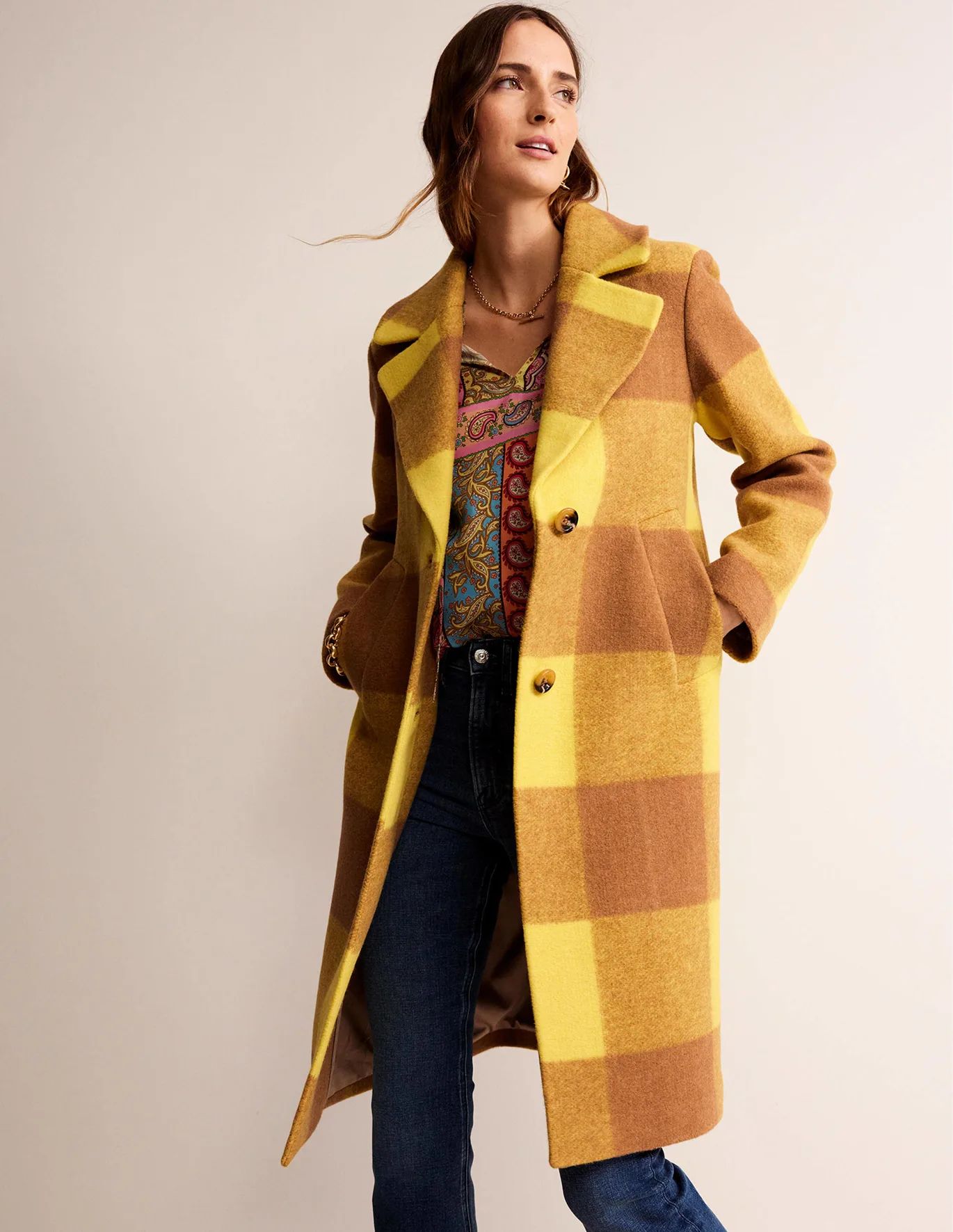 Relaxed-Fit Checked Coat | Boden (US)