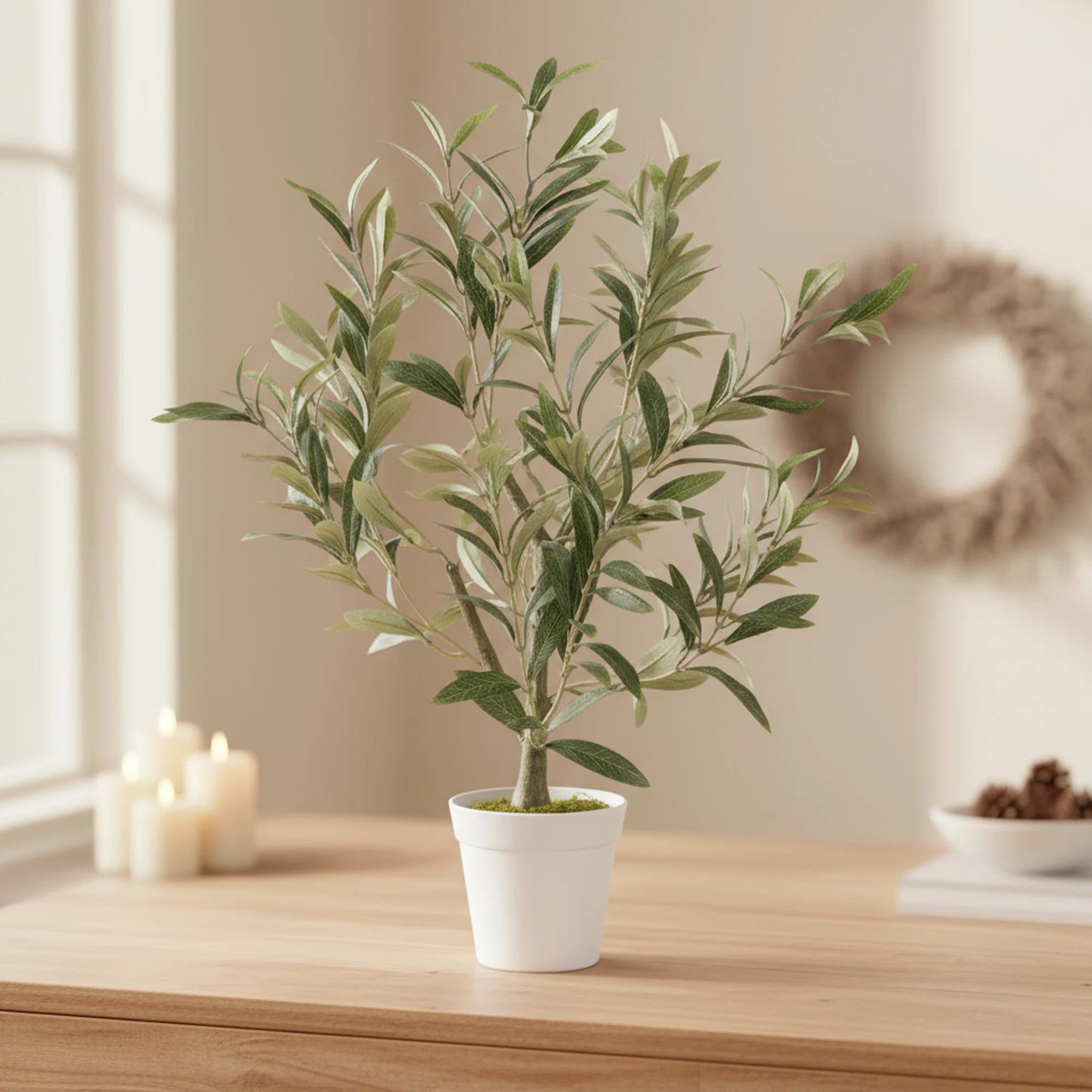 Algreen 26" Faux Olive Tree in White Decorative Planter | Wayfair North America