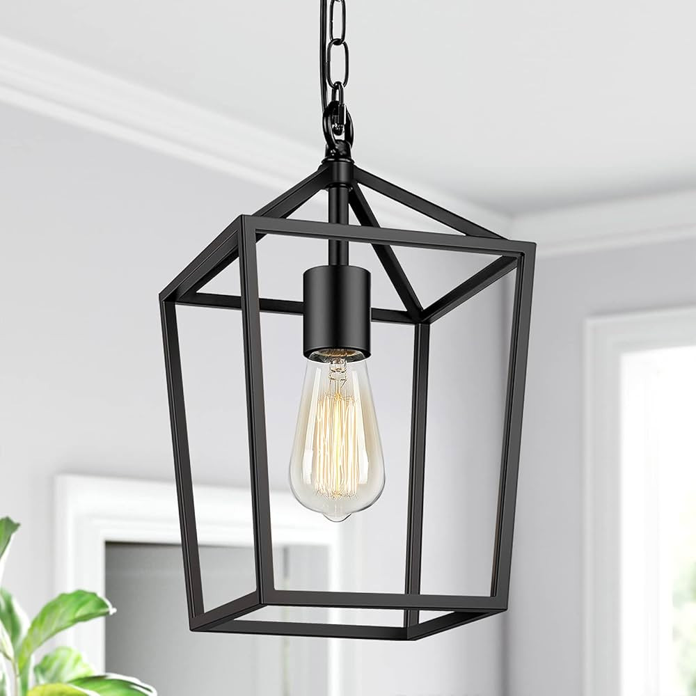 Farmhouse Black Pendant Light for Kitchen Island Industrial Hanging Lantern Fixture Modern Metal ... | Amazon (US)