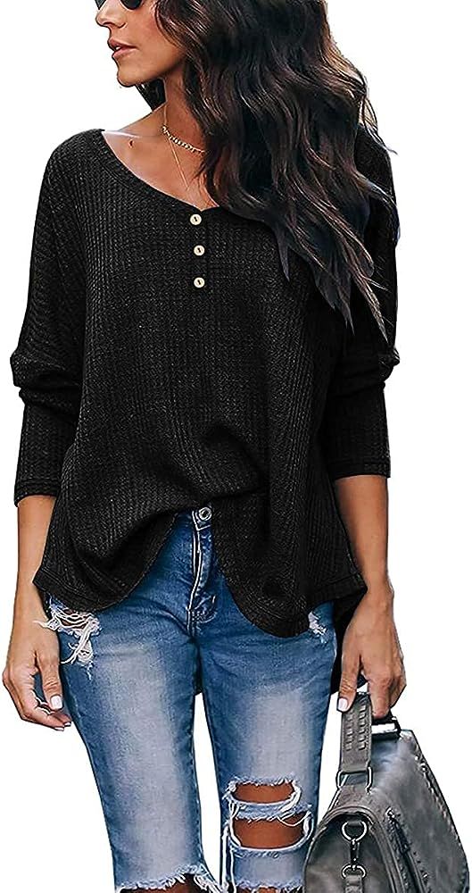 GIBLY Women's Casual V-Neck Off-Shoulder Batwing Sleeve Pullover Sweater Tops | Amazon (US)