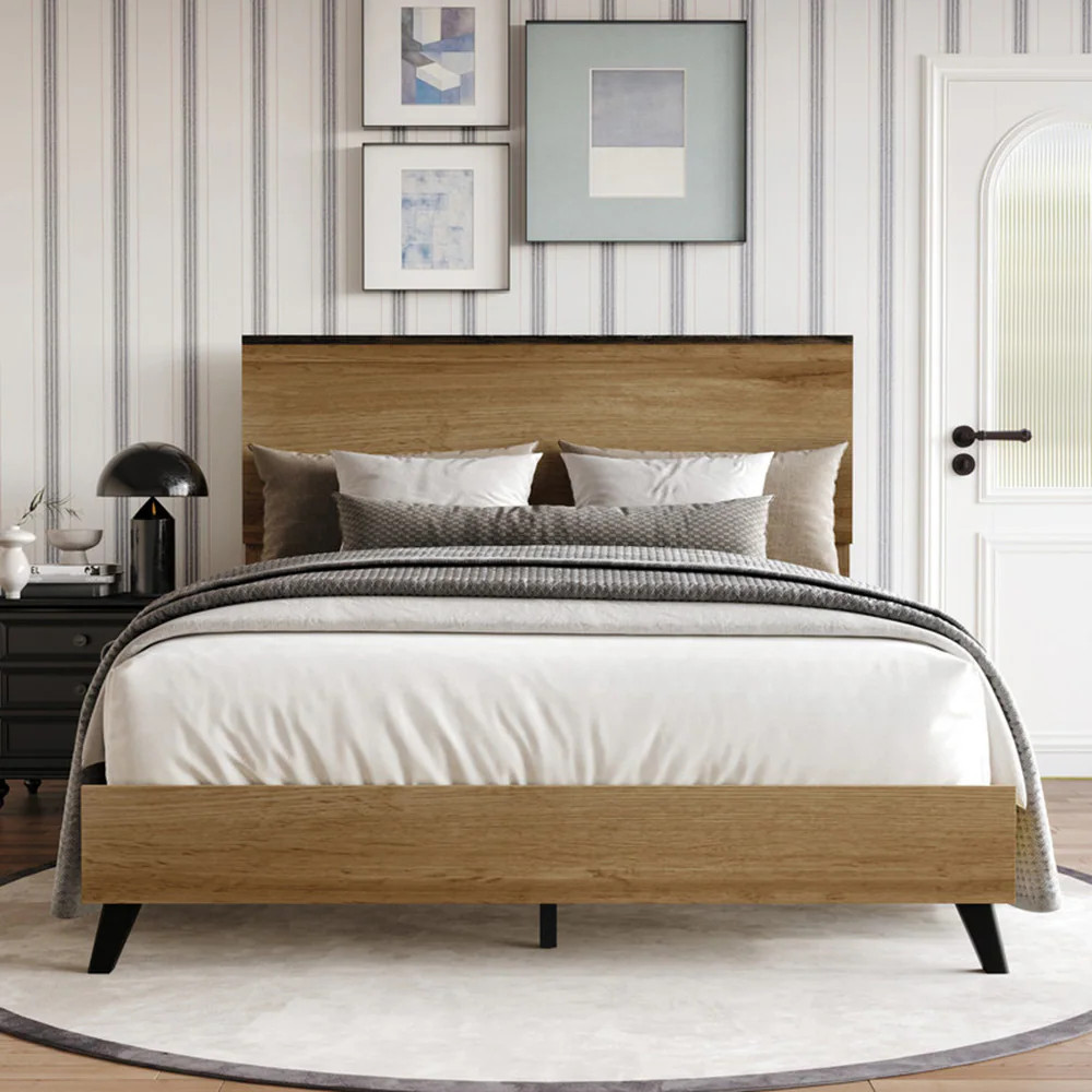 Home Design King Natural Oak Wood Panel Bed with Headboard one_size in Brown | 80246-711 | Lowe's