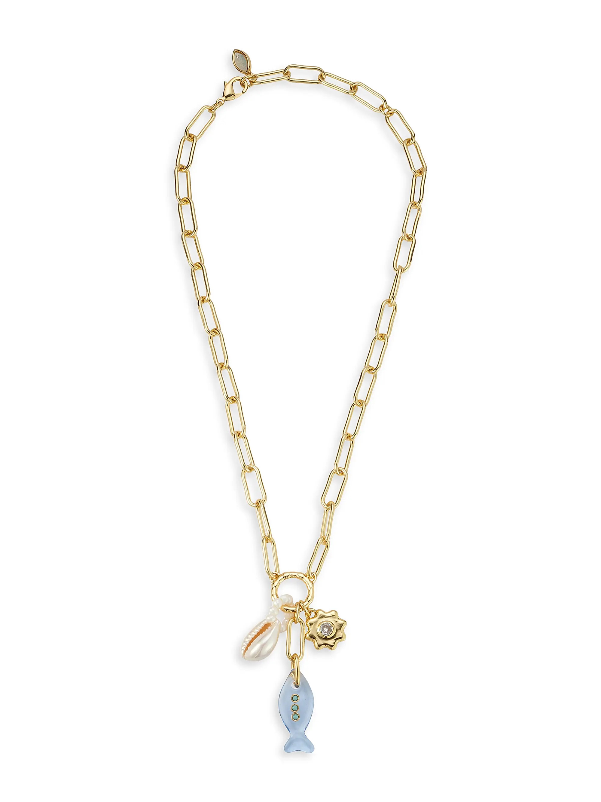 Alexi 14K-Gold-Plated, Freshwater Pearl, Glass Stone & Shell Charm Necklace | Saks Fifth Avenue