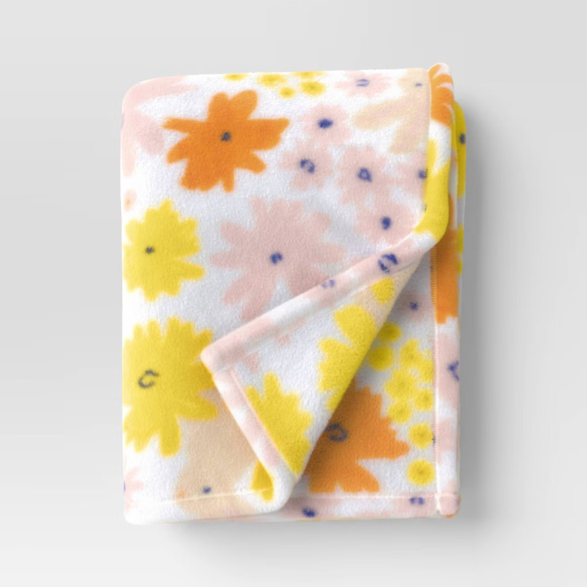 Recycled Poly Printed Floral and Bunny Plush Throw White/Yellow - Room Essentials™ | Target