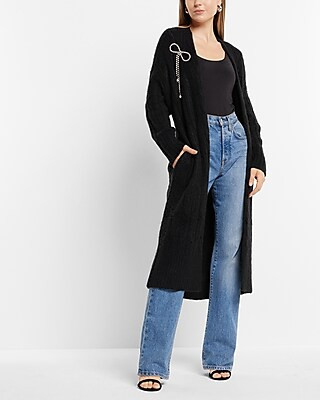 Bow Embellished Cable Knit Duster Cardigan | Express