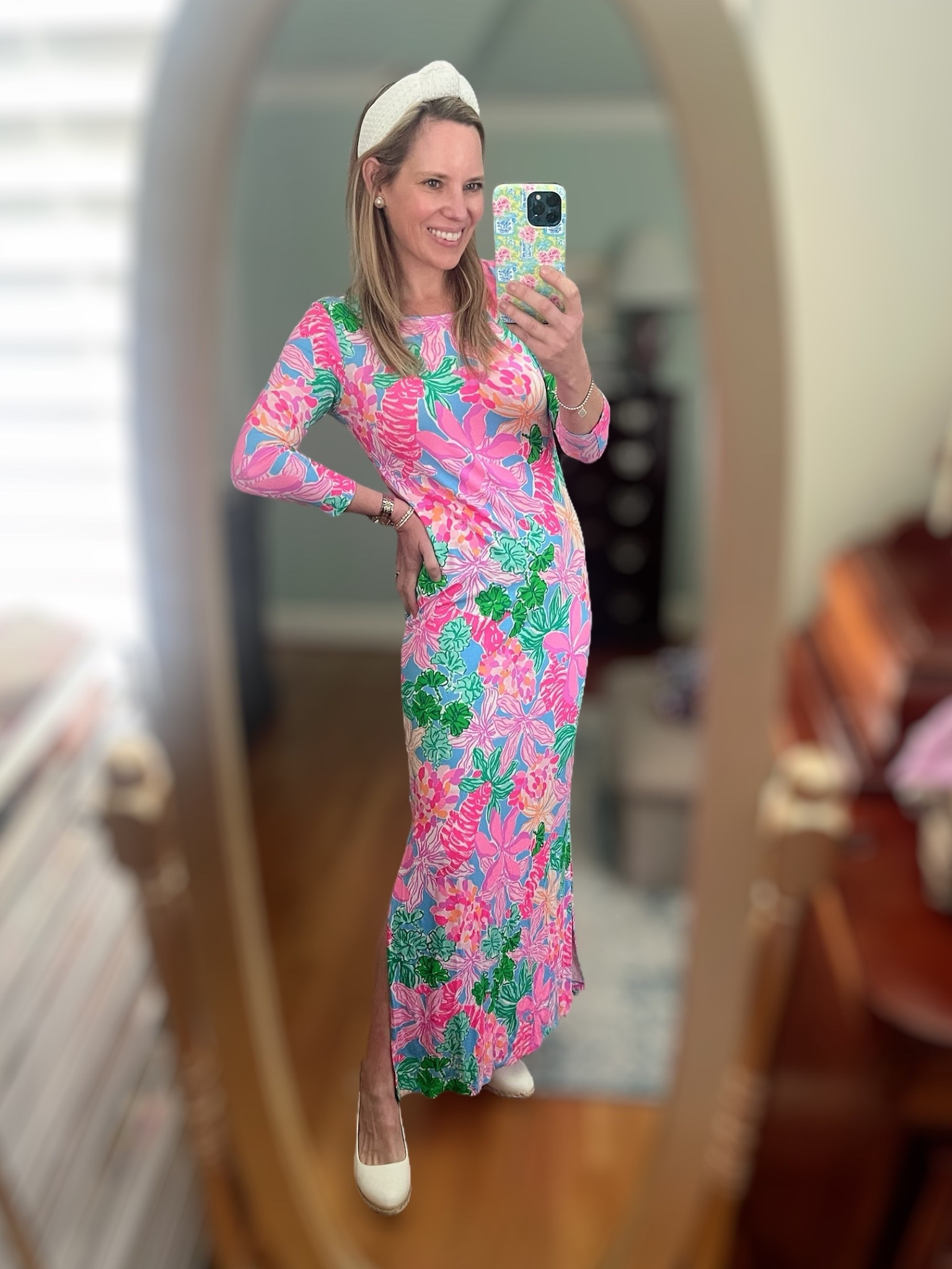 Bold, bright, and totally beach-ready — the Lilly Pulitzer Morgann Maxi Dress in Tigers Lair is the ultimate statement piece for spring and summer!

This dress features Lilly’s signature vibrant colors in a striking pink, green, and coral jungle-inspired print — with hidden tigers throughout if you look closely! The Morgann silhouette is a fan favorite thanks to its body-skimming fit, flattering side slit, and crew neckline with ¾ sleeves that make it polished yet playful.

Whether you’re headed to a resort getaway, brunch with the girls, or just want to brighten your everyday wardrobe, this piece brings instant sunshine energy wherever you go ☀️

Styled with:
	•	White espadrille wedges for a soft, coastal feel
	•	Pearl studs + dainty gold bracelets
	•	Knotted headband and my go-to smile

Fit notes: TTS with a little stretch for comfort. Soft, breathable, and easy to move in — you’ll never want to take it off!

#LillyPulitzer #MorgannDress #TigersLairPrint #LillyStyle #ColorfulFashion #LTKSpring #LTKUnder200 #ResortWear #MaxiDressSeason #PrintedDress #VacationStyle #PreppyStyle #CoastalGranddaughter #LillyLovers #SpringOutfitInspo #PinkAndGreenQueen

#LTKFindsUnder100 #LTKFindsUnder50 #LTKOver40