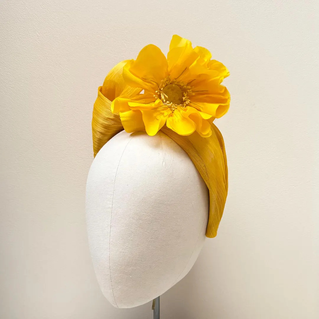 Yellow Silk Abaca Headband, Turban Flower Fascinator, Wedding Guest - Etsy UK | Etsy (Global)