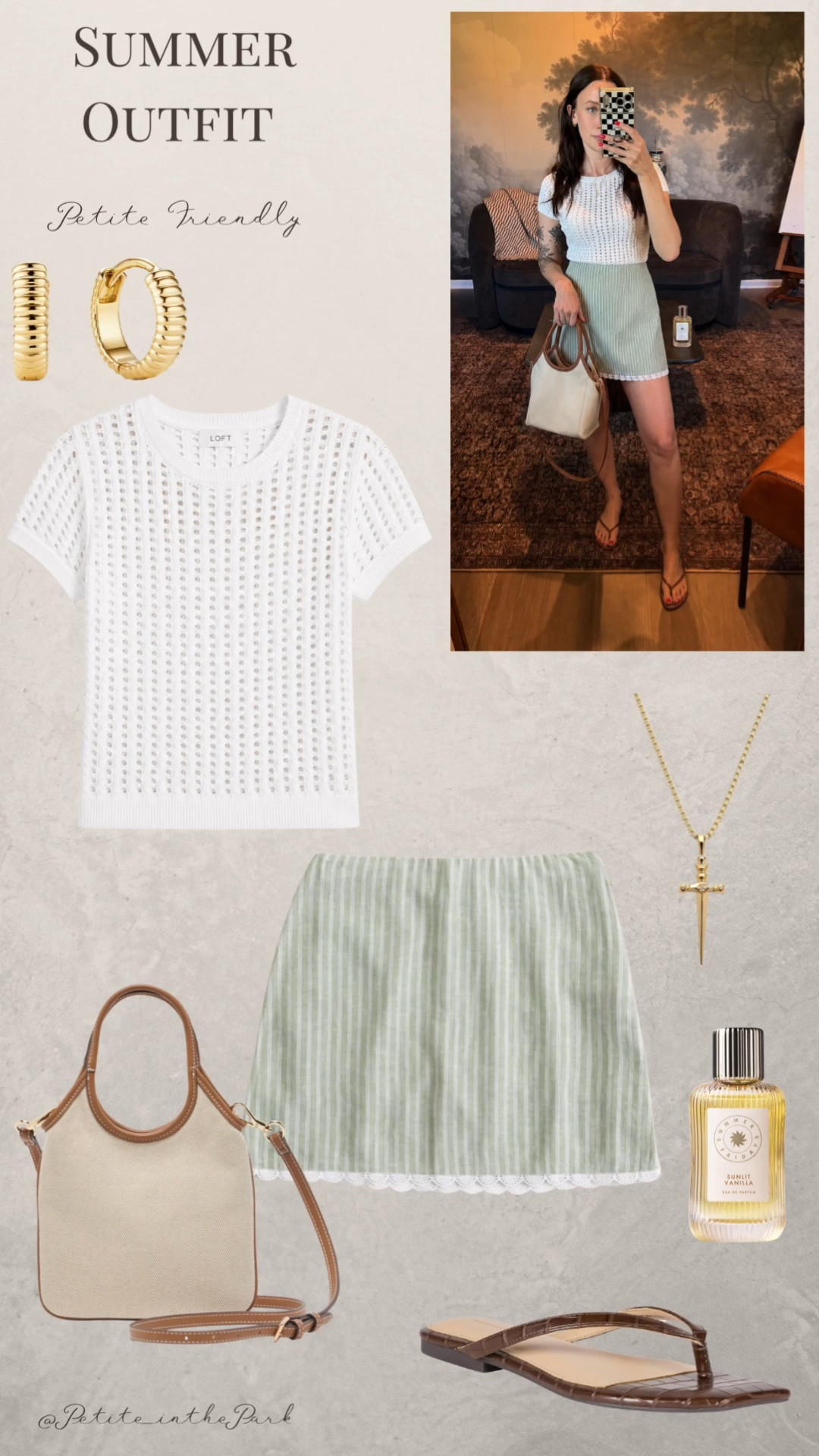 Summer petite outfit  

Summer outfit, summer trends, casual summer outfit, petite summer outfit, summer fashion, summer style, petite style, petite summer style, casual petite outfit, minimal outfit, minimal summer outfit, white top, sweater top, summer top, skirt, striped skirt, sandals, tan sandals, shoulder bag, leather bag, brown bag, brown purse, gold earrings, gold hoop earrings, gold necklace, minimal jewelry  #casualoutfit #petiteoutifts #summeroutfits #summeroutfit2026 #summertrends

#LTKootd #LTKSeasonal #LTKPetite