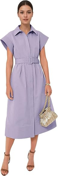 Jenkoon Women's Turn Down Collar Shirt Dress with Belt Short Sleeve Shell Trench Coat Formal Dres... | Amazon (US)