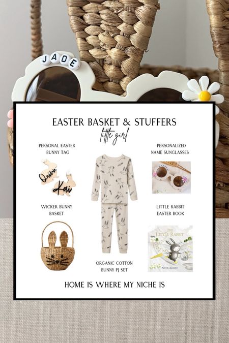 Little Girl Easter Basket & Stuffers
+ personalized bunny tag
+ wicker bunny basket
+ organic cotton bunny pj set
+ personalized name sunglasses
+ little rabbit Easter book

Amazon | Etsy | Canada

#LTKfamily #LTKSeasonal #LTKkids