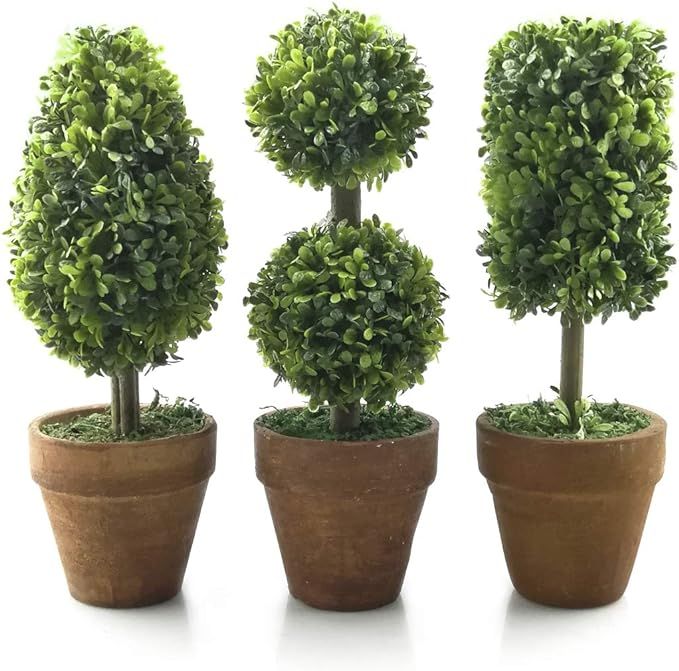Small Artificial Plants 8.25" Plastic Fake Green Topiary Shrubs with Pot for Home Décor – Set ... | Amazon (US)