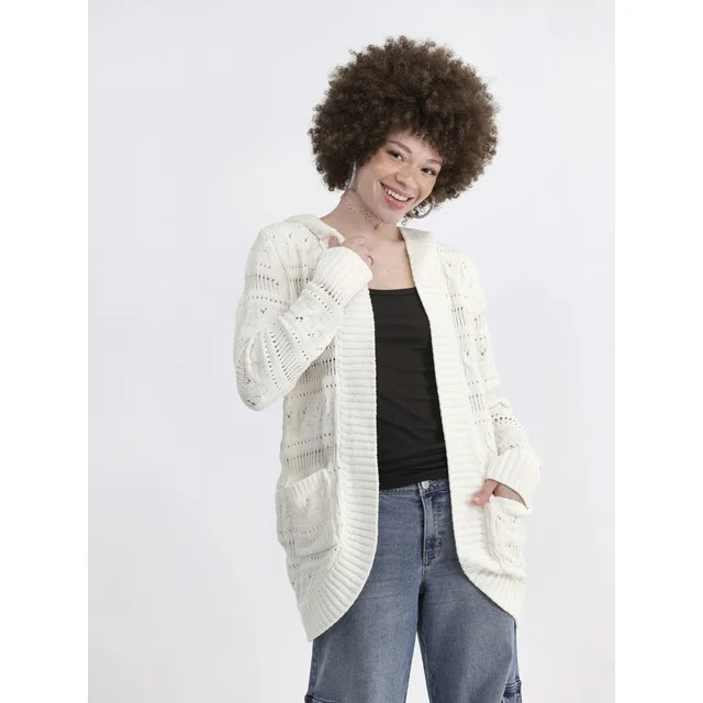 No Boundaries Hooded Cocoon Cardigan, Midweight, Women's & Women's Plus | Walmart (US)