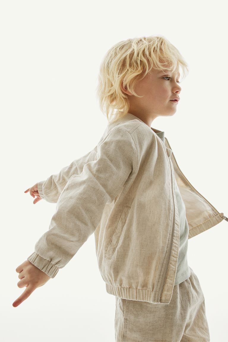 Linen-blend Bomber Jacket - Light beige - Kids | H&M US | H&M (US + CA)
