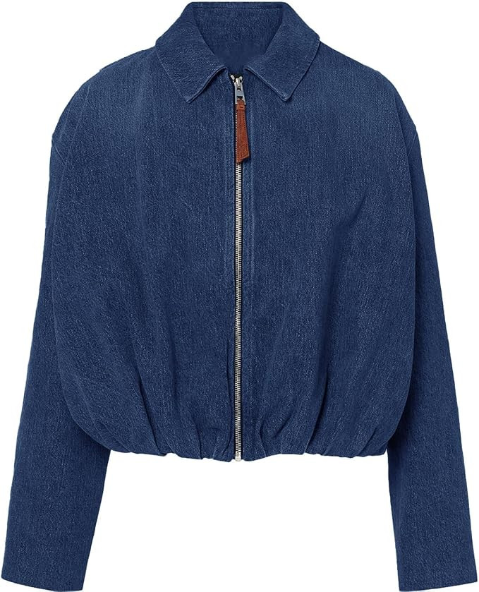 Women's Denim Bomber Jacket Draped Zip Up Jean Jackets | Amazon (US)