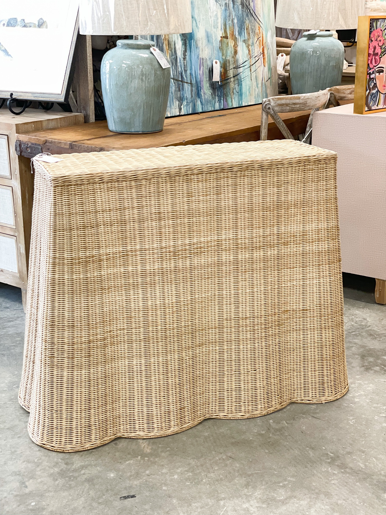 I saw the this piece in person and found a similar one online! It would make such a beautiful entryway table 

Rattan, rattan furniture, wicker furniture, woven furniture, coastal grandmillennial, scallop furniture

#LTKstyletip #LTKhome #LTKFind