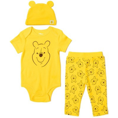 Disney Winnie the Pooh Infant Baby Boys Bodysuit Pants and Hat 3 Piece Outfit Set Yellow 24 Months | Target