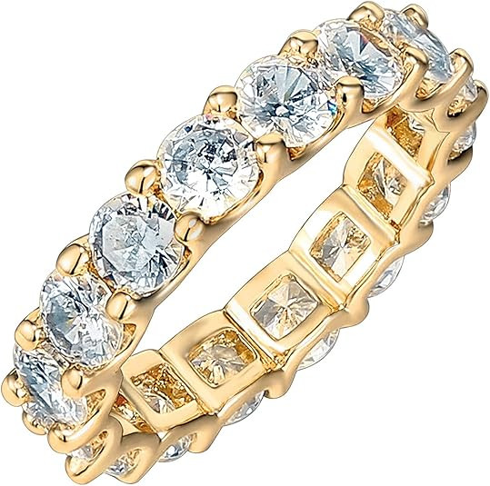 PAVOI 14K Gold Plated Rings Cubic Zirconia Love Ring | 4mm Stackable Rings for Women | Gold Rings... | Amazon (US)