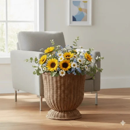 16 inch Brown Woven Resin Urn Planter Indoor Outdoor Planter Basket Woven Decorative Storage Basket and Planter for Porch Patio Backyard Home Garden | Walmart (US)