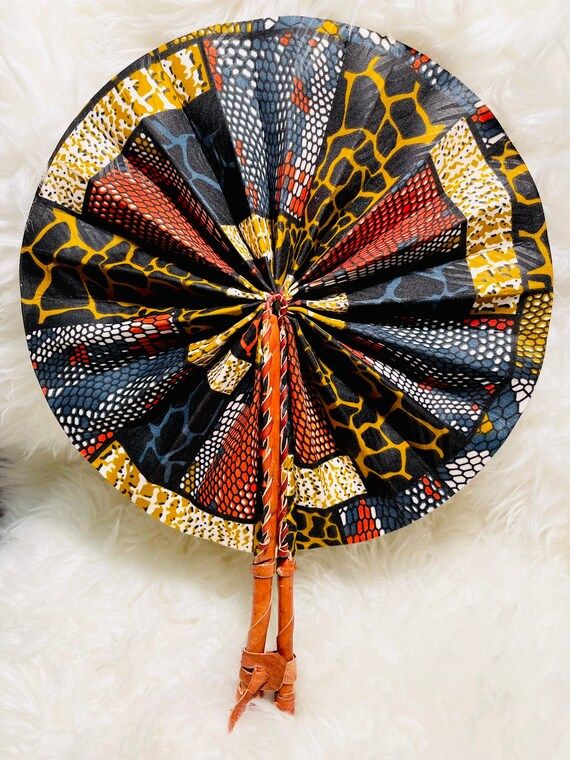 African Fabric Fan Ankara Fan Leather & Fabric Print Fan | Etsy | Etsy (US)