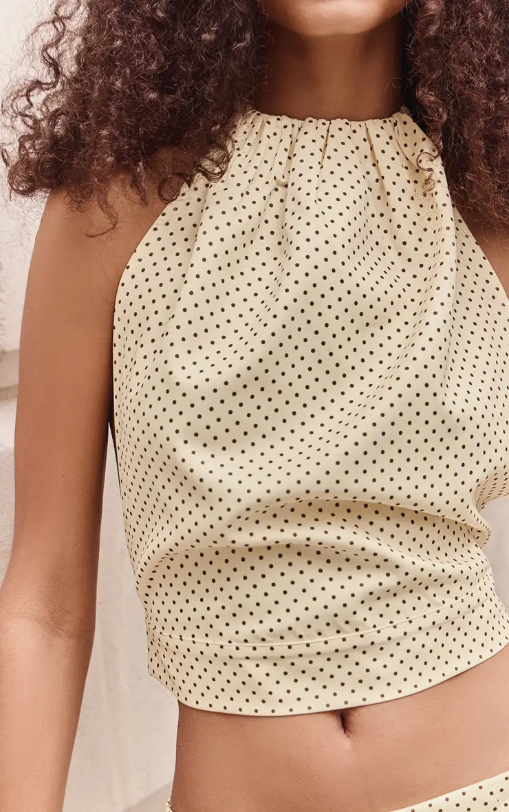 Yellow Polka Dot Halter Tie Neck Top Co-ord | PrettyLittleThing UK