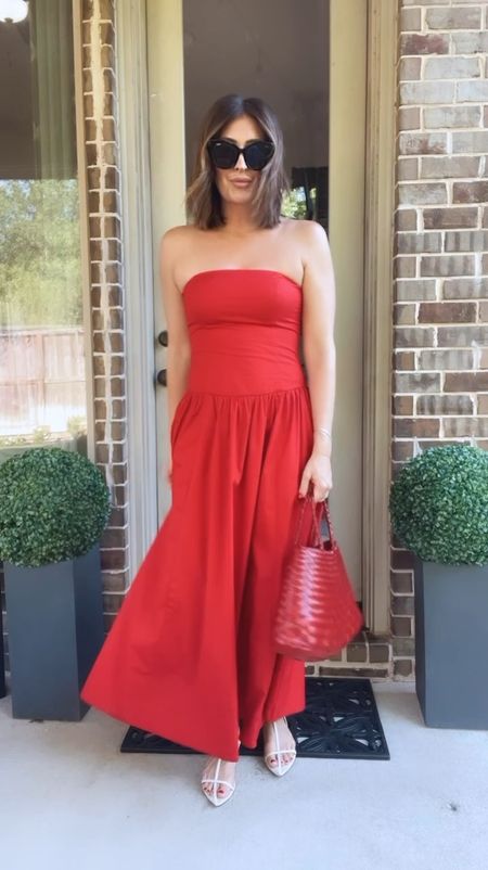 I don’t wear red often enough ❤️ I love a neutral outfit but every time I wear this color I feel so good in it! I dressed this strapless drop waist maxi dress down with some flat sandals but you could totally swap the sandals for a heel and make this a dressier moment! I also just got in this woven tote and I’m loving it. The size is perfect. Wearing size small in the dress, and it’s 20% off today! 

#LTKShoeCrush #LTKSaleAlert #LTKStyleTip