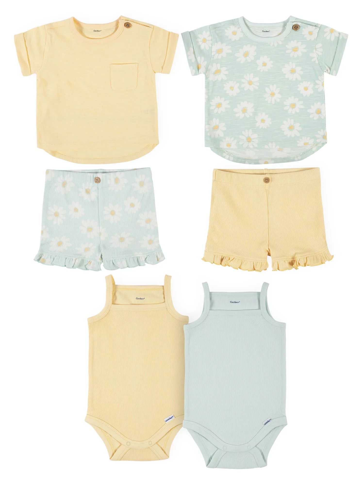 Modern Moments By Gerber Baby Girl Short Sleeve T-Shirts, Shorts & Sleeveless Bodysuits, 6-Piece ... | Walmart (US)