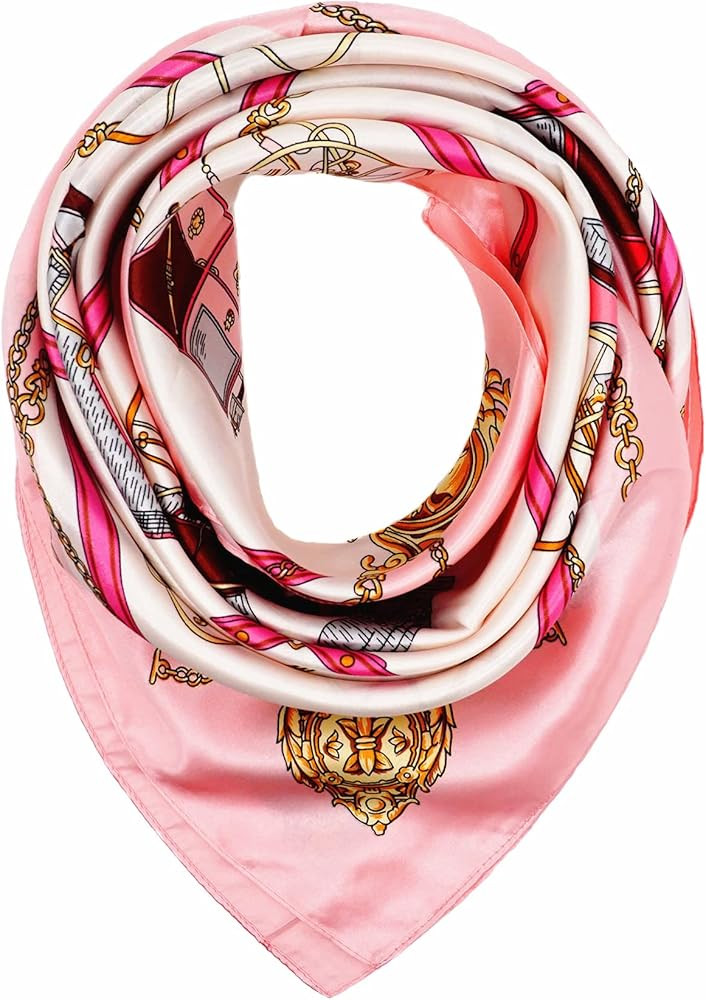 35×35 inches large square women's satin silk like head scarf fashion pattern silk feeling hair s... | Amazon (US)