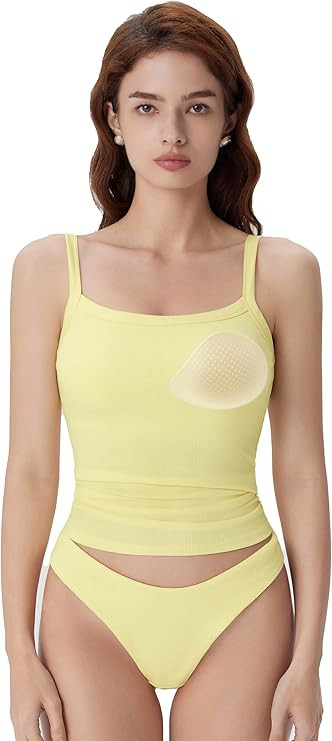 SUUKSESS Women Cotton Rib Padded Tank Tops Sleeveless Spaghetti Strap Square Neck Tops Summer Cam... | Amazon (US)