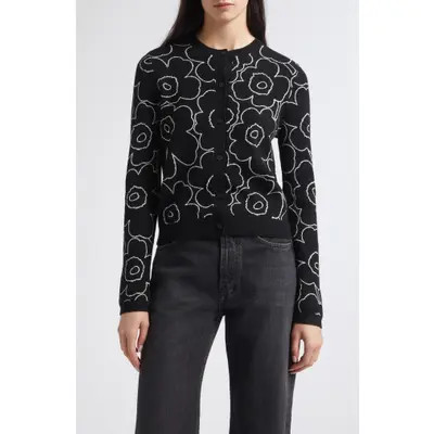 Marimekko Unikko Floral Cardigan in Black Off White at Nordstrom, Size Medium | Nordstrom
