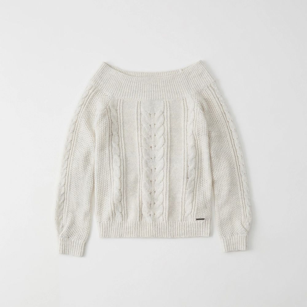 Off-The-Shoulder Cable Knit Sweater | Abercrombie & Fitch US & UK